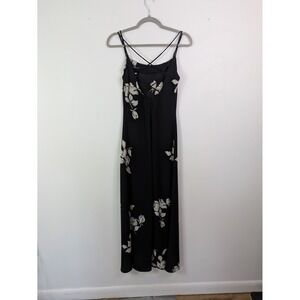 90s Dark Floral Maxi Dress 7/8 Square Neck Strappy Vintage Small